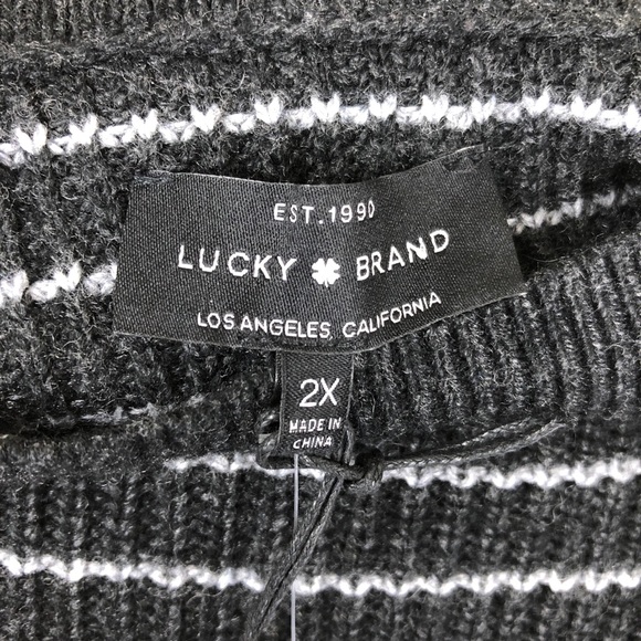 •LUCKY BRAND• Gray Striped Cold Shoulder Sweater - Picture 6 of 8